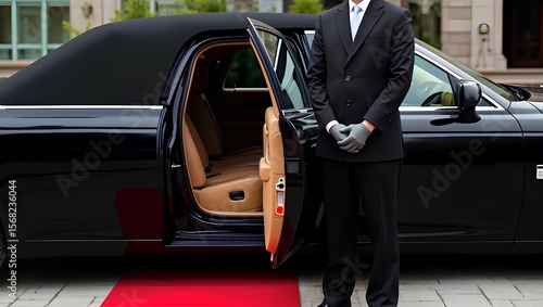 a luxury black limousine with the door open