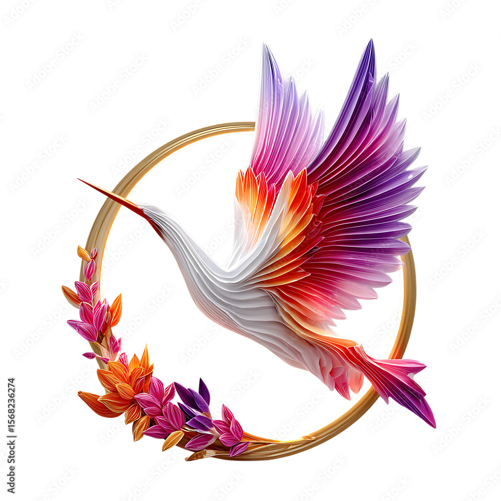Obraz premium Geometric crane bird fire and ring transparent background