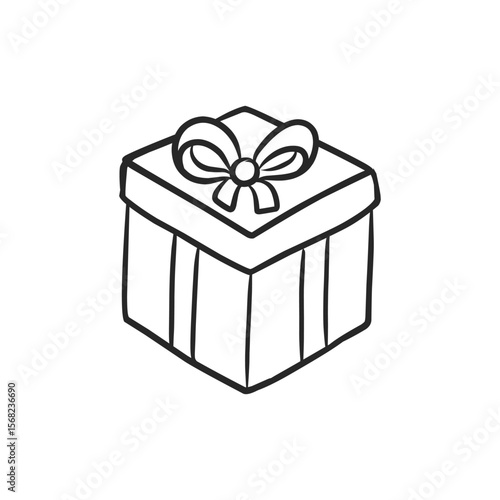 Hand-Drawn Doodle of a Closed Gift Box with a Ribbon and Bow for a Present