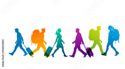 sagome, silhouette, viaggio, gente, viaggiare, persone che viaggiano, valigie, turisti, vacanze