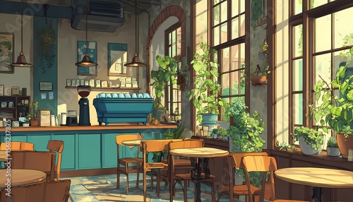 Arrière-plan Café Jazz Lofi Style Tokyo, Illustration Anime pour Miniature YouTube