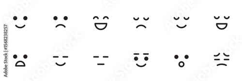 Collection of  different emoji faces showing various emotions isolated on white background Emoji icon set. Characters faces, cute emoticon, mood symbols .  