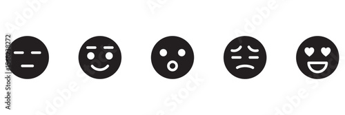 Collection of  different emoji faces showing various emotions isolated on white background Emoji icon set. Characters faces, cute emoticon, mood symbols .  