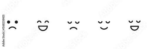 Collection of  different emoji faces showing various emotions isolated on white background Emoji icon set. Characters faces, cute emoticon, mood symbols .  