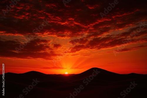 Wallpaper Mural Dramatic fiery desert sunset over silhouette mountains and vivid red sky Torontodigital.ca