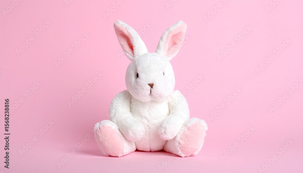 Obraz premium Plush bunny, pink background