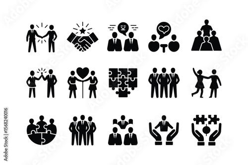 Business partnership collaboration teamwork success and support icons vector