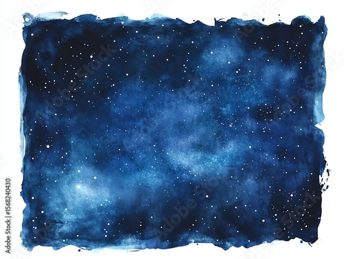 Dark blue hand drawn watercolor night sky with stars Circle shape Monochrome watercolour cosmic