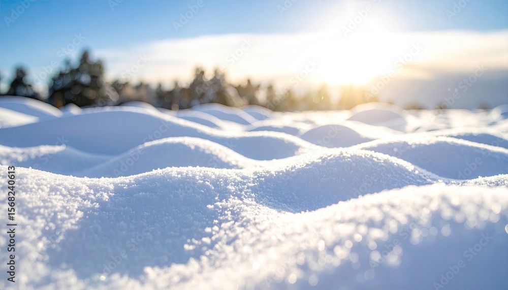 Fototapeta premium Snowy landscape with sunlit hills