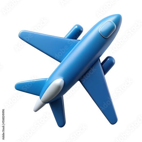 A blue and white airplane isolated on transparent background