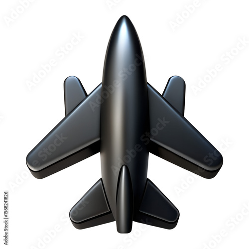 A modern jet airplane viewed from above, isolated on transparent background