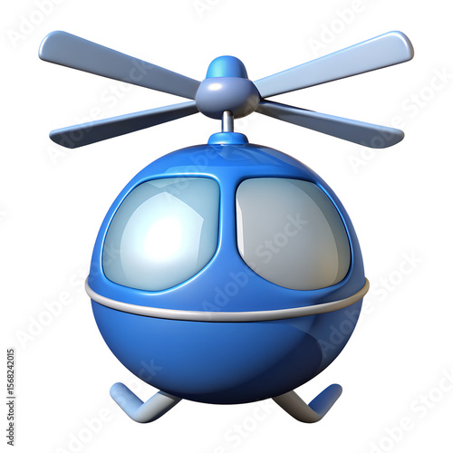 A round blue cartoon helicopter with a propeller, isolated on transparent background