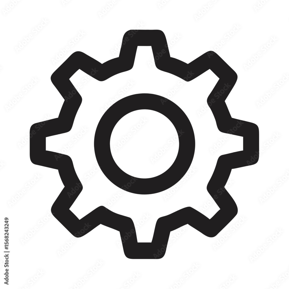 Gear icon vector illustration showcasing a 3D metal cogwheel symbol for industrial technology and mechanical engineering design