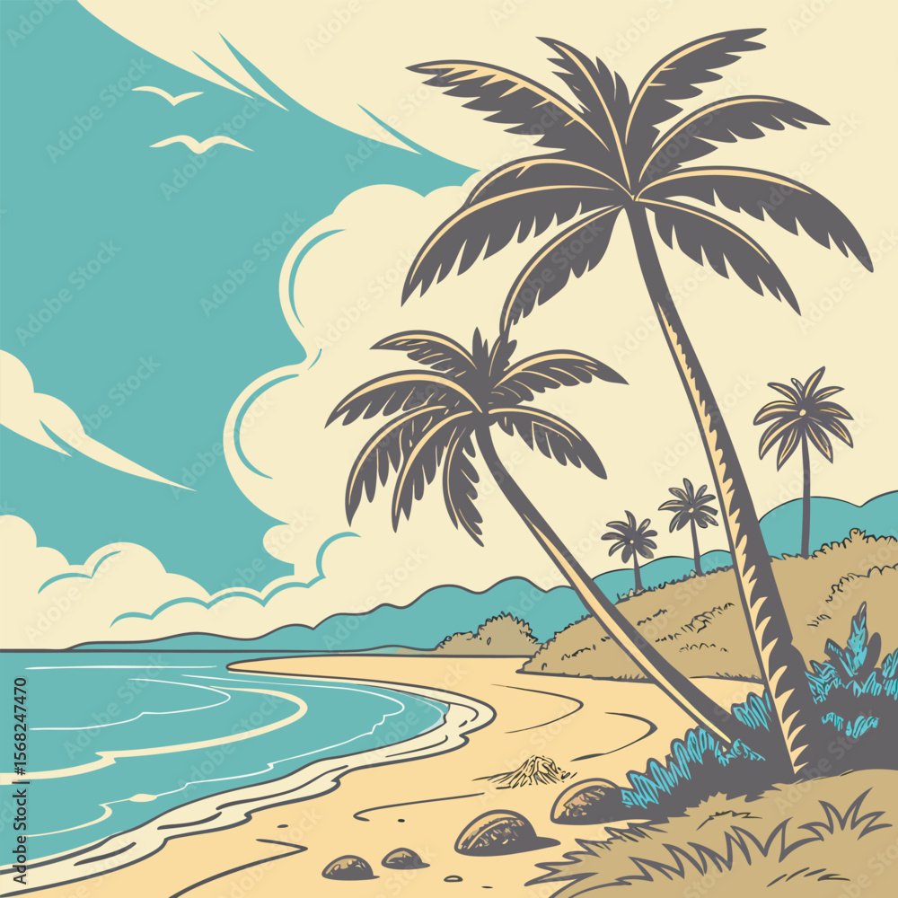 Vector illustration of a tropical beach design free online download. Vector illustration of a tropical beach design free online download.