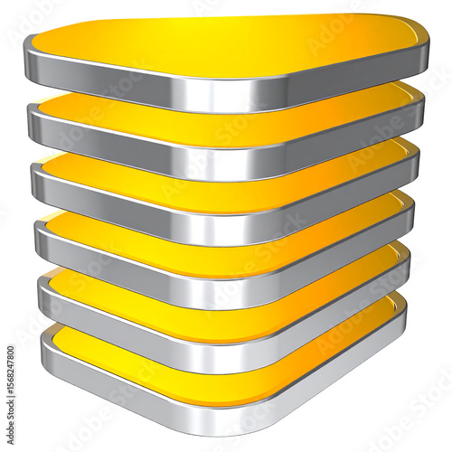 Stack of yellow and silver geometric shapes