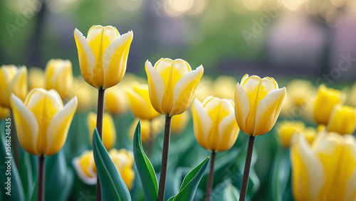 fresh yellow tulip flowers in nature

