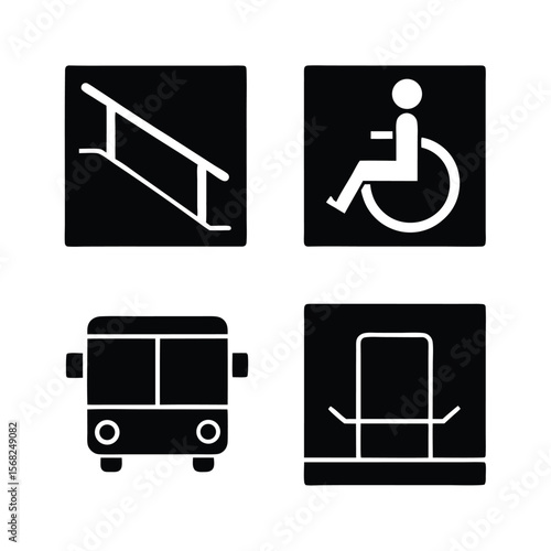 Accessibility icons wheelchair ramp bus and stairs