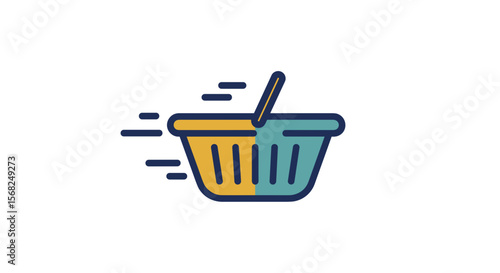 Shopping basket in motion on a white background