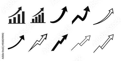 Collection of Upward Trending Arrow Icons Growth, Success, Progress, Development, Increase