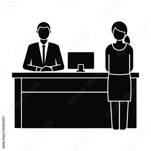 Line Art of Customer Service at Reception Desk