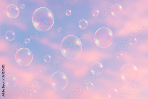 Wallpaper Mural Whimsical pastel sky filled with floating transparent soap bubbles under pink and blue hues Torontodigital.ca