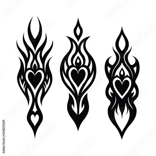 Collection of neo tribal shapes with a stiff touch, hand drawn vector design gothic sigilism tattoo elements isolated on white background