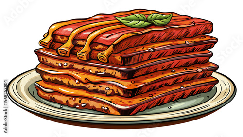 Memphis Dry Rub Ribs, layered with seasoned crust, rest in a neat stack, each bone visible, tender interior exposed on a clean white plate.