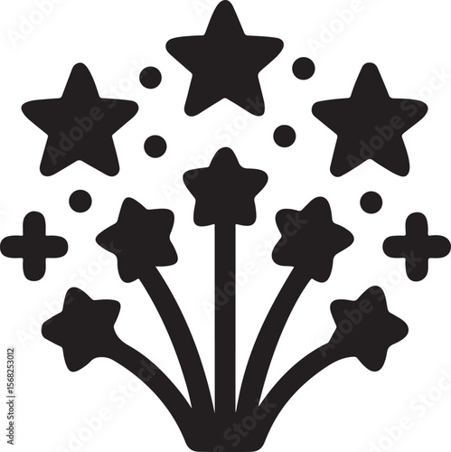 4th of July Fireworks Icons, Flat Black Style, Independence Day Celebration, Festive Decorative Vector Elements for Patriotic Design