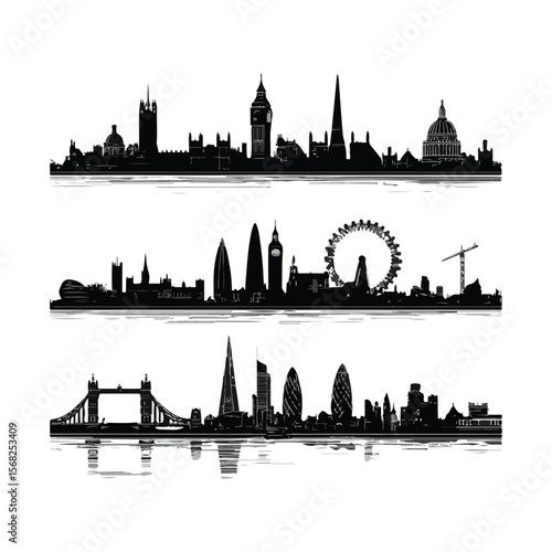 London Skyline Vector Silhouette, Iconic UK Landmark Outline for Poster, T-shirt, Logo, Travel Design