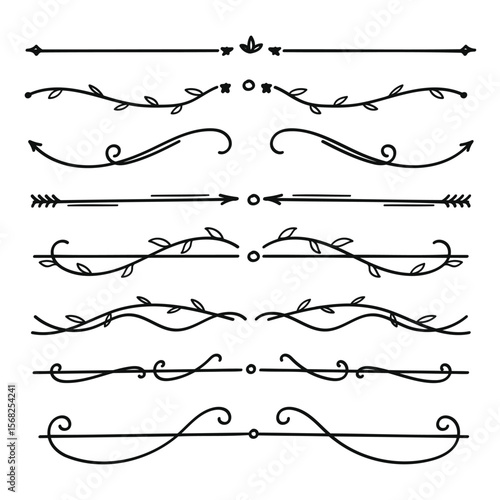 Nature floral vine line divider hand drawn for text layout separator decoration element collection.