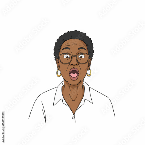 Surprised older Black woman expressing shock with open mouth  