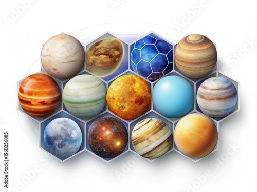 Planets of the Solar System in Hexagonal Grid: Cosmic Art and Science