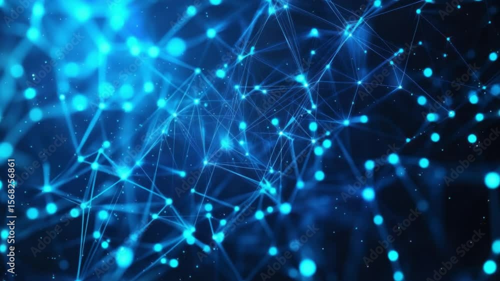 Abstract blue network of interconnected nodes and connections on a dark backdrop Abstract blue network of interconnected nodes and connections on a dark backdrop