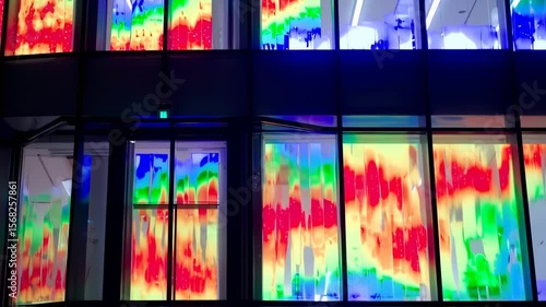 Modern building facade with colorful thermal images