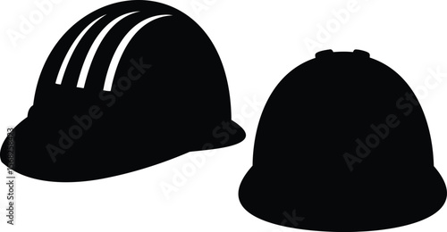 Safety Hard Hat Silhouettes with Vent Stripes – Industrial Protection Vector Set