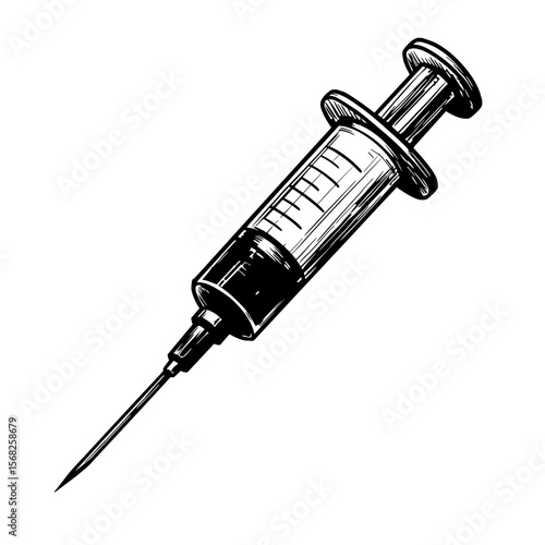 Medical Injection: A detailed sketch captures the essence of a syringe, showcasing its design, and functionality. A symbolic representation of healthcare and medical intervention.