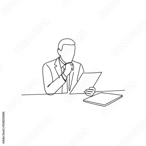 Wallpaper Mural Businessman Thinking While Reading Document One Line Drawing Vector Torontodigital.ca