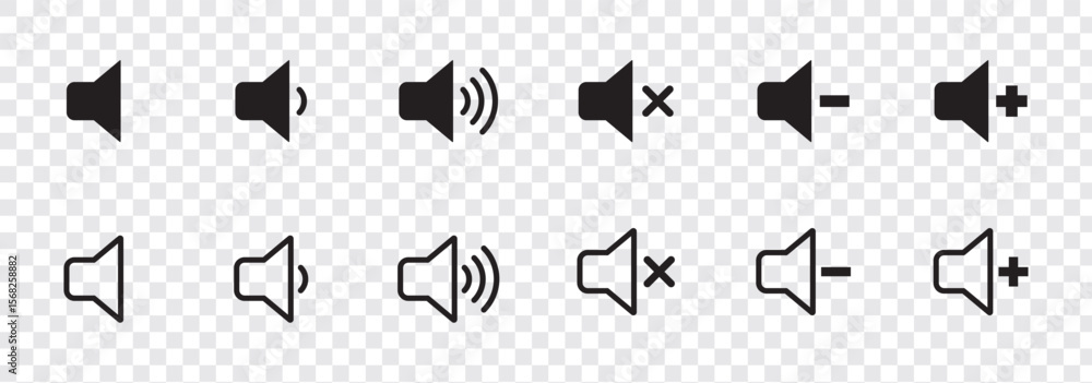 Fototapeta premium sound on off icons vector in line style . sound volume and mute icon. Volume allow and volume prohibit icon set. Sound and Mute. Volume icon set. EPS 10