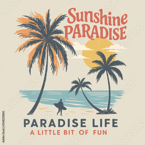 Wallpaper Mural Sunshine Wave Beach Art - Long Summer Time Paradise Print with Palm Tree Typography - Good Vibes T-Shirt Graphic Design Torontodigital.ca