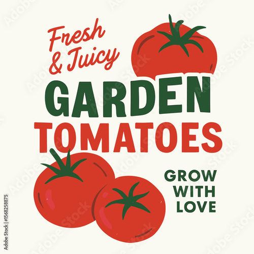 Red Tomato Vintage T-Shirt Design - Organic Vegetable Farm Artwork for Apparel & Posters - Fresh Vegan Food with Blooming Tomatoes Art