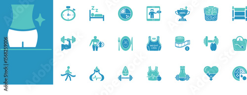 Clean, editable weight loss icons for fitness, health, and diet