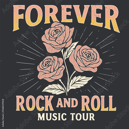 Rock and Roll Rose T-Shirt Design - Vintage Tour Graphic with Rocking Vector Art for Apparel, Stickers & Posters