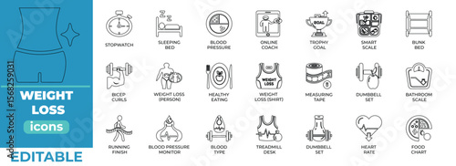 

Clean, editable weight loss icons for fitness, health, and diet



