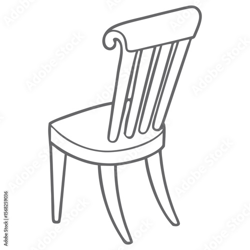 Ornate Back Dining Chair Outline Vector