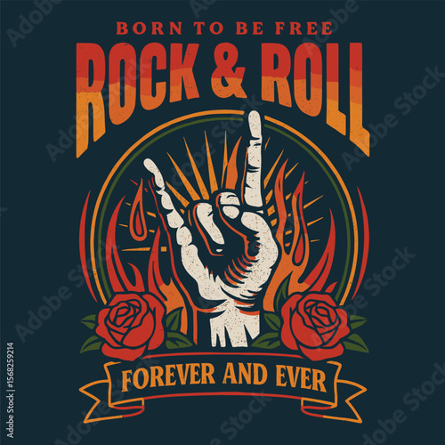 Rock and Roll Rose Flower Graphic - Hand-Drawn Rockstar T-Shirt Print - Guitar & Butterfly Music Poster Artwork