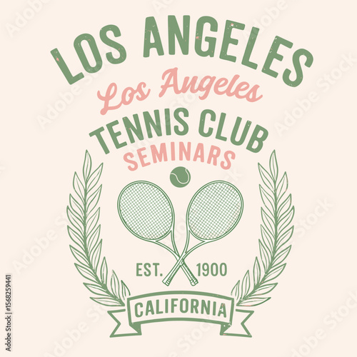 Vintage tennis club vector design - Los Angeles league tournament racket sportswear artwork