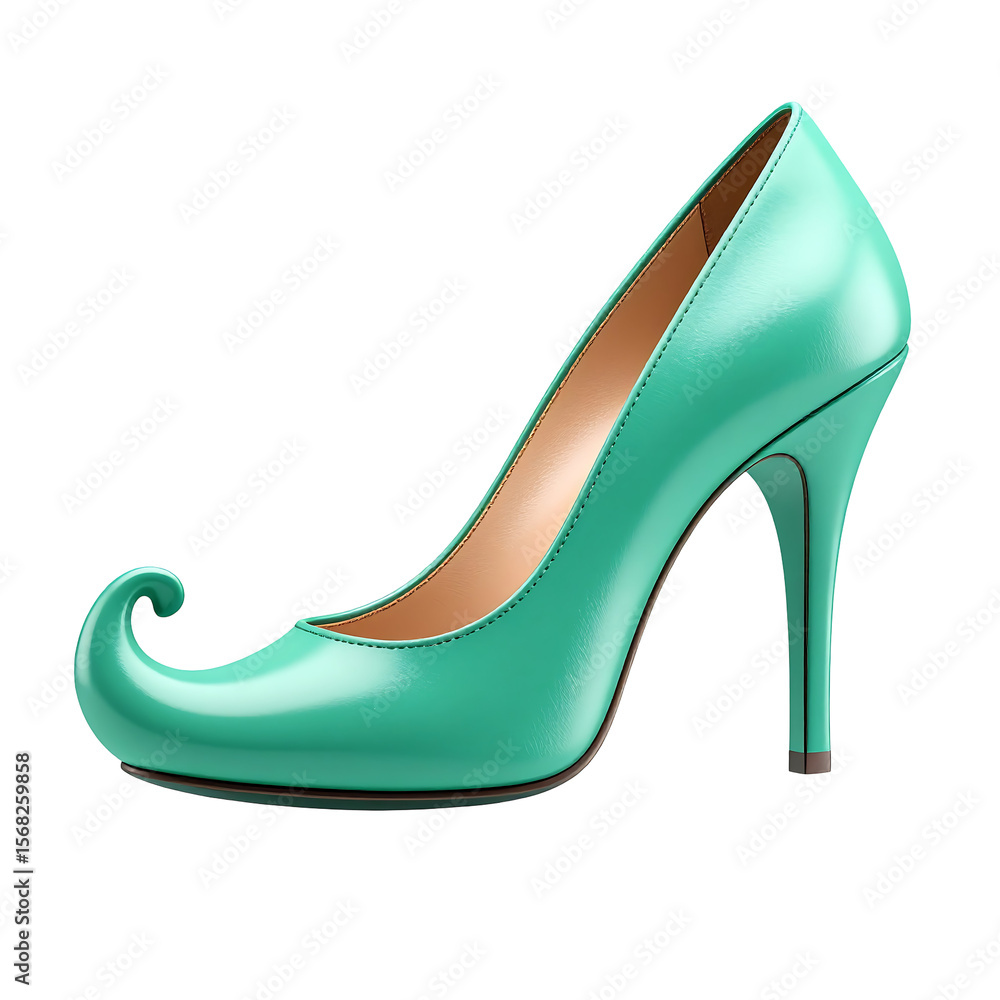 Mint Witch Shoe with Curled Toe Fashion Icon and Transparent Background Glossy 3D Rendering Mint Witch Shoe with Curled Toe Fashion Icon and Transparent Background Glossy 3D Rendering