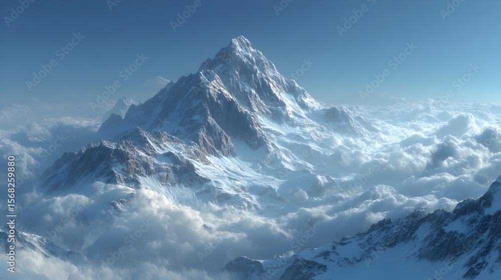 Obraz premium Majestic Snowy Mountain Peak Above Clouds