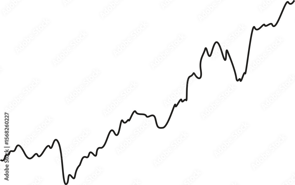 Naklejka premium Rounded wavy chart that shows a progressive line growing in incremental step transitions. Vector Eps 10