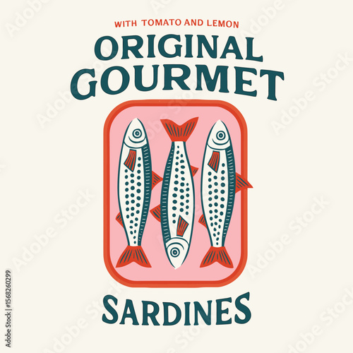 Cook fish for lunch seafood design – sardines canned fish digital painting for t-shirts and posters
